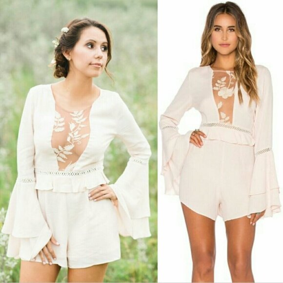 For Love & Lemons Emelia Romper in Dusty Pink - Picture 6 of 11
